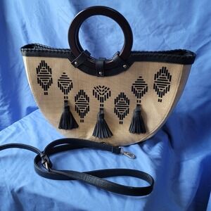 Straw Large Aztec Crossbody Shoulder‎ Tote Bag By Est. 1948